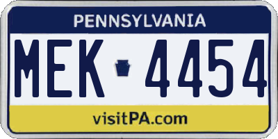 PA license plate MEK4454