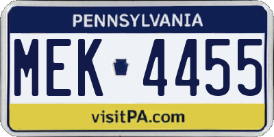 PA license plate MEK4455