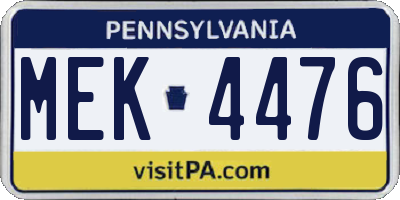 PA license plate MEK4476