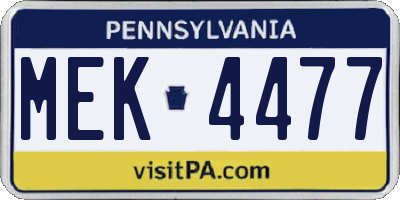 PA license plate MEK4477