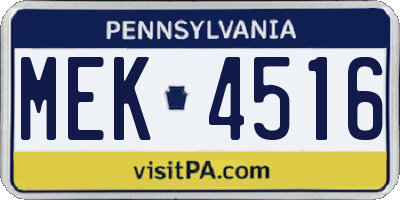 PA license plate MEK4516