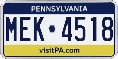 PA license plate MEK4518
