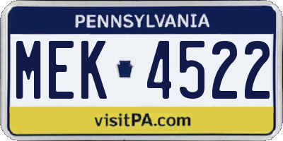 PA license plate MEK4522