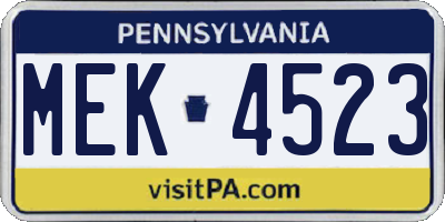 PA license plate MEK4523