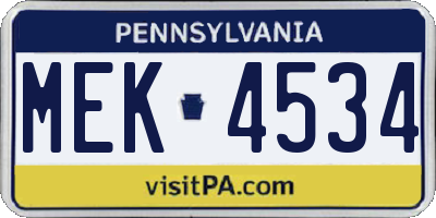 PA license plate MEK4534