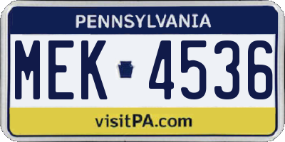 PA license plate MEK4536