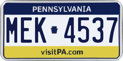 PA license plate MEK4537