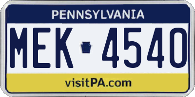 PA license plate MEK4540