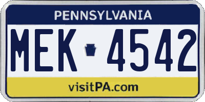 PA license plate MEK4542