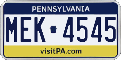 PA license plate MEK4545