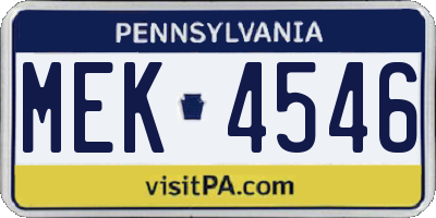 PA license plate MEK4546