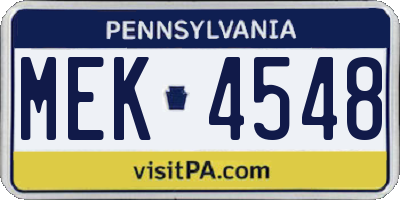 PA license plate MEK4548