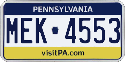 PA license plate MEK4553
