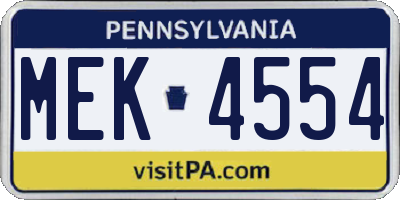 PA license plate MEK4554