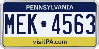 PA license plate MEK4563