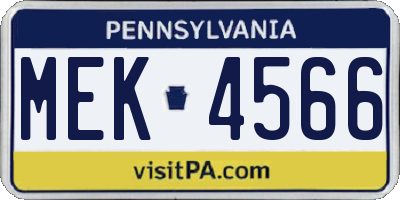 PA license plate MEK4566