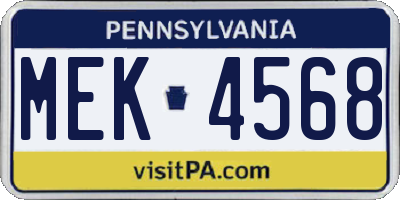 PA license plate MEK4568