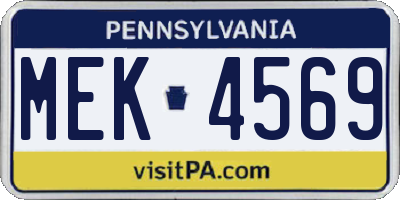 PA license plate MEK4569