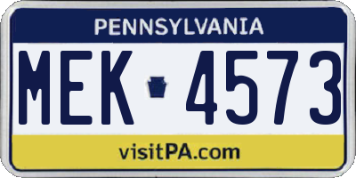 PA license plate MEK4573