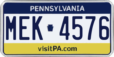 PA license plate MEK4576