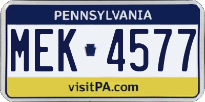 PA license plate MEK4577