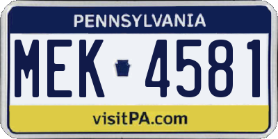 PA license plate MEK4581