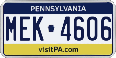 PA license plate MEK4606
