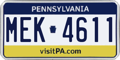 PA license plate MEK4611