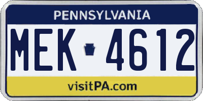 PA license plate MEK4612