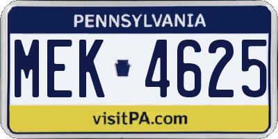 PA license plate MEK4625