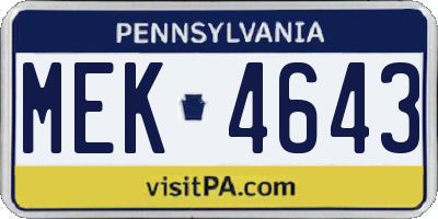 PA license plate MEK4643