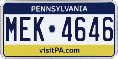 PA license plate MEK4646