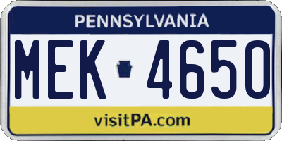 PA license plate MEK4650