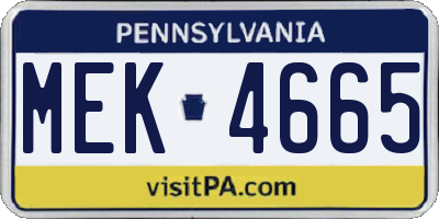 PA license plate MEK4665