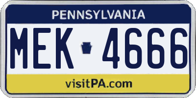 PA license plate MEK4666