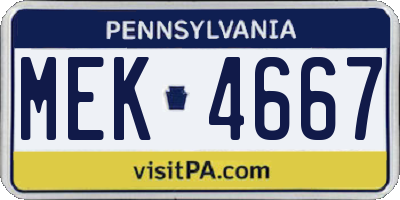 PA license plate MEK4667