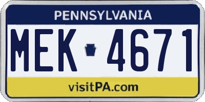 PA license plate MEK4671