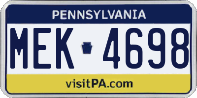PA license plate MEK4698