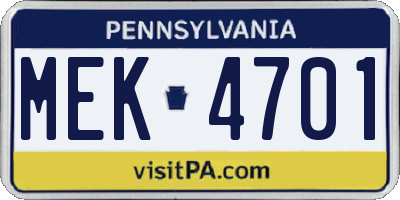 PA license plate MEK4701