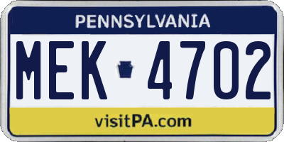 PA license plate MEK4702