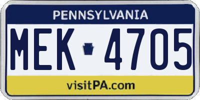 PA license plate MEK4705