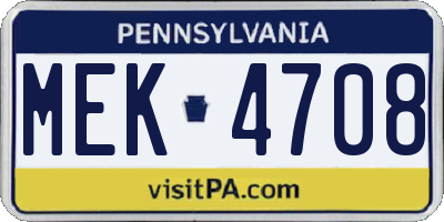 PA license plate MEK4708