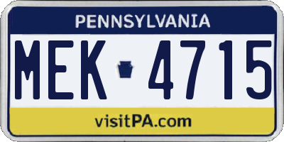 PA license plate MEK4715