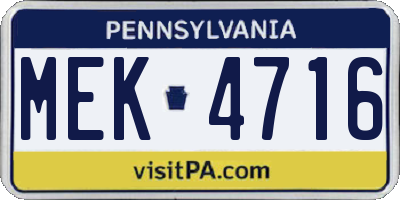 PA license plate MEK4716