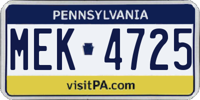 PA license plate MEK4725