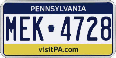 PA license plate MEK4728