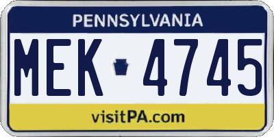 PA license plate MEK4745