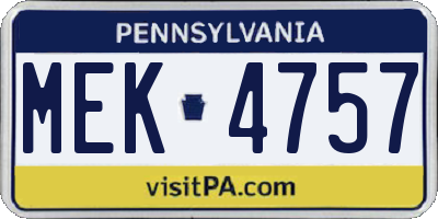 PA license plate MEK4757