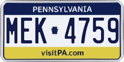 PA license plate MEK4759