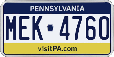 PA license plate MEK4760